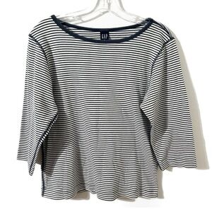 GAP Women's Navy and White Striped Long Sleeve Top